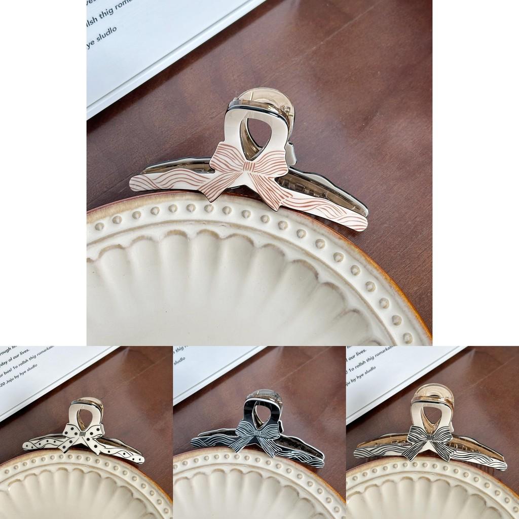 Premium Acrylic Hair Claw Clip With Delicate Polka Dot Print And Fashionable Bow