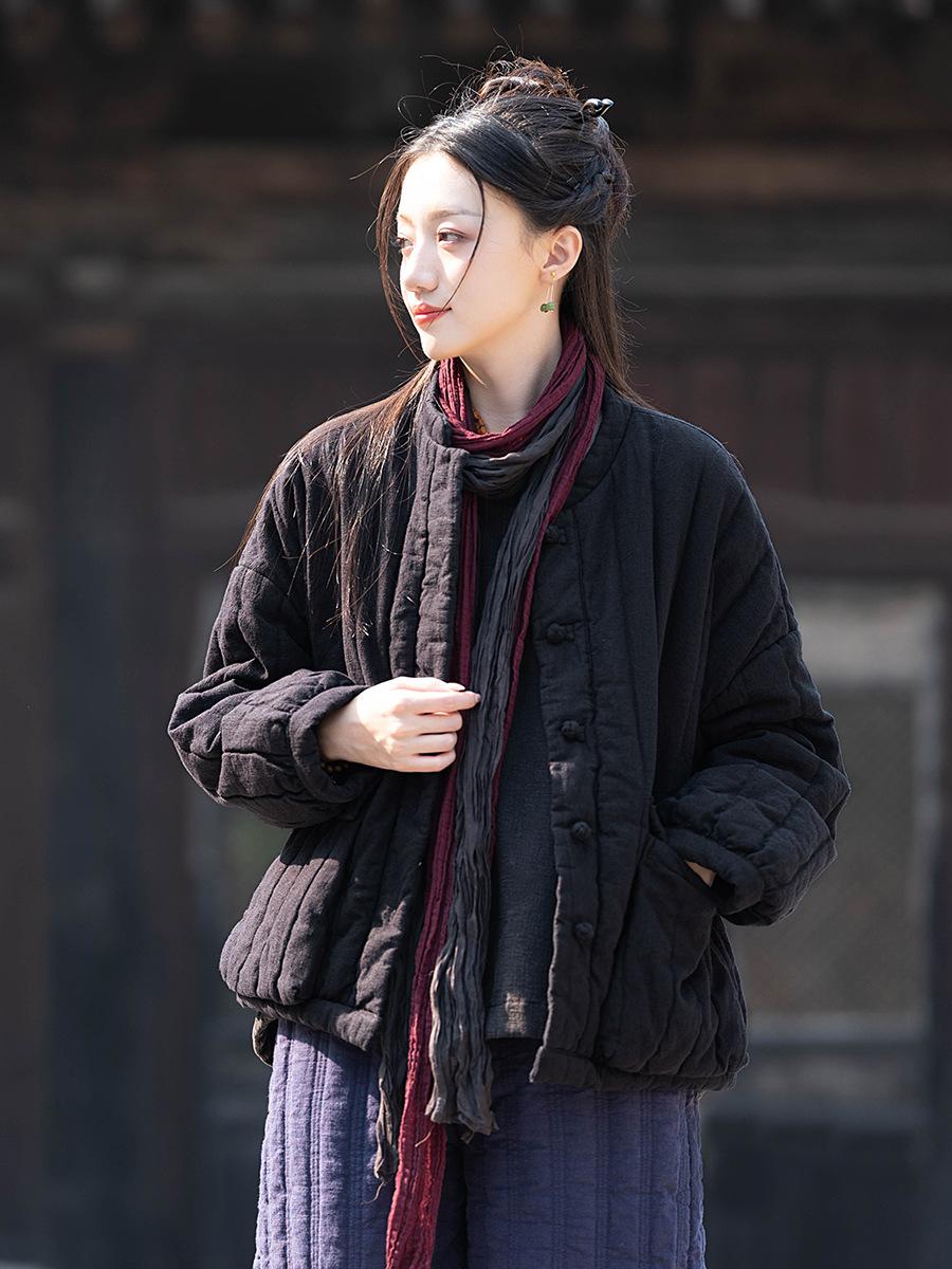 

Johnature Женские Винтажные Пальто Стойка Однотонные Длинный Рукав Пэчворк Карманы Зимние Свободные One Size