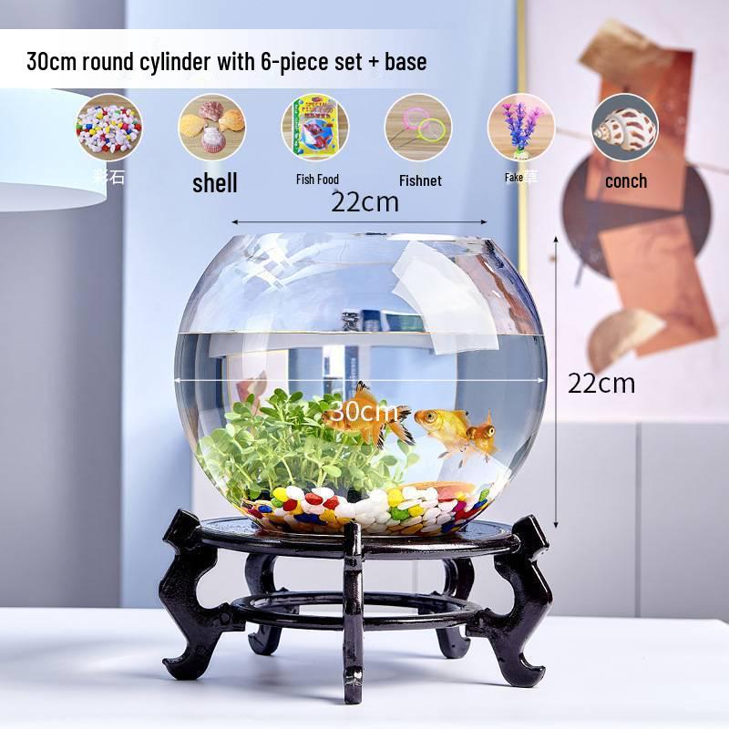 Jialei Dezhu Transparent Round Glass Fish Tank & Turtle Aquarium for Desktop Living Room