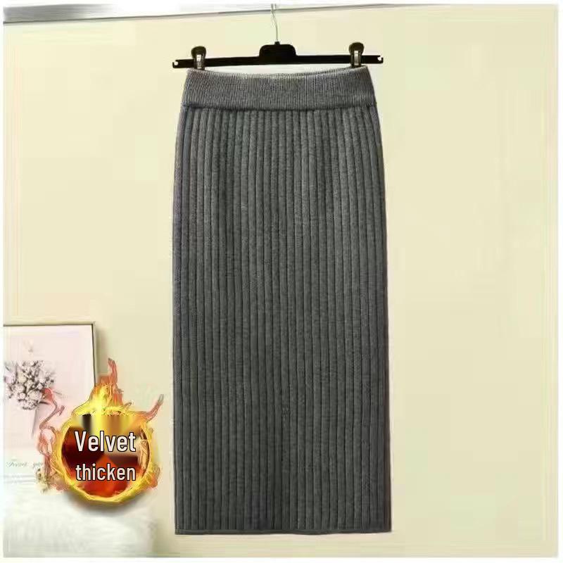 

Женская вязаная миди-юбка с флисовой подкладкой, с высокой талией, для осени/зимы 2XL (Recommended 145-155 jin)