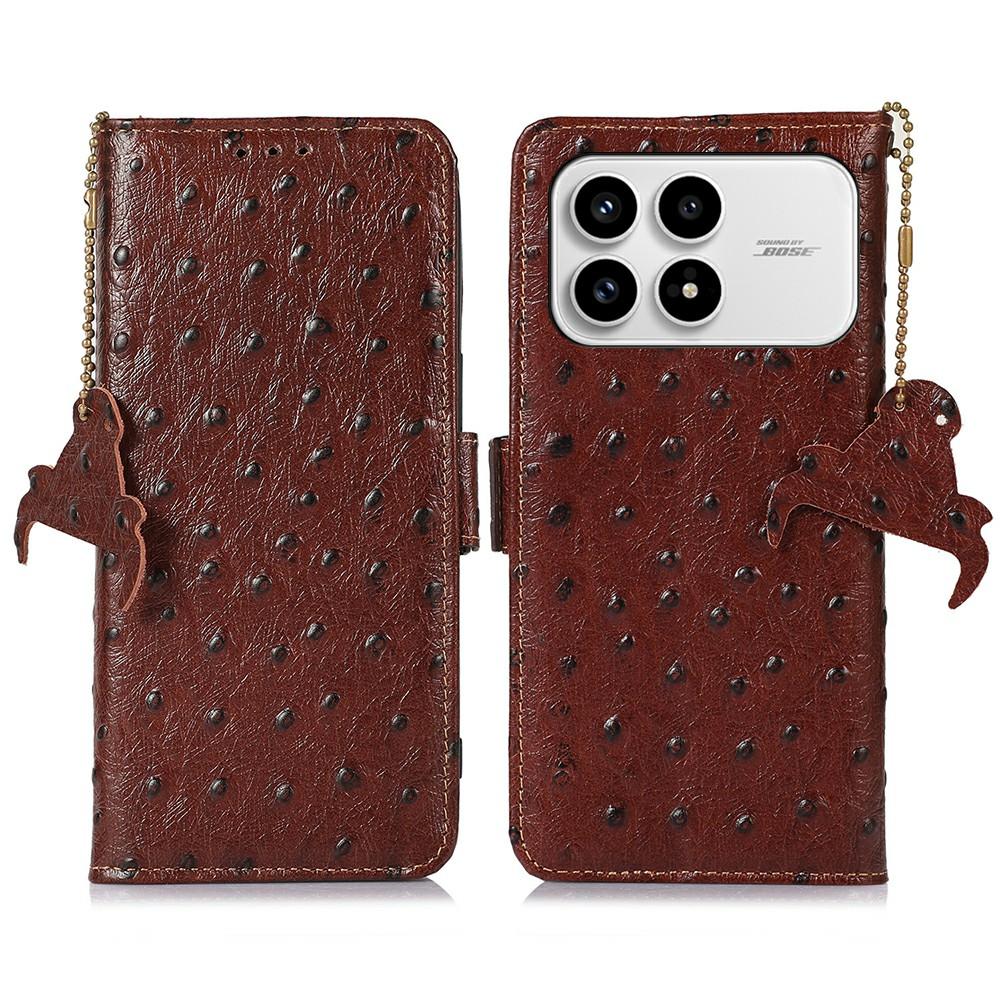 For Xiaomi Poco F8 Pro/Redmi K90 5G Case RFID Blocking Genuine Cow Leather Phone Case Ostrich Texture