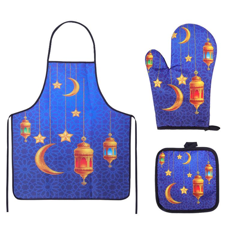 Ramadan Decorations Kitchen Hot Oven Mitts Apron Anti-Hot Microwave Gloves Pad Eid Mubarak Islamic Muslim Cooking Baking Tool