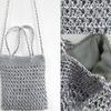 Fashion Silver Tote Women Handbags Hollow Crochet Shoulder Bag  Metical Yarn Knitting Crossbody Bags for Women Shopper Purses