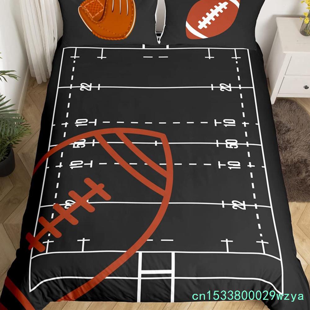 Boys Rugby Sports Duvet Cover Queen Football Bedding Set Ball Sport Comforter Cover Black Tie Dye Quilt Cover With 2 Pillowcases