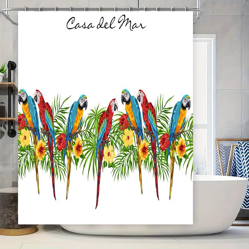 

Красочные Попугаи Занавеска для Душа Casa del Mar Тропический Цветочный Дизайн Декор для Ванной Комнаты Полиэстеровая Ткань Водонепроницаемая Домашнее Украшение i 90x180cm