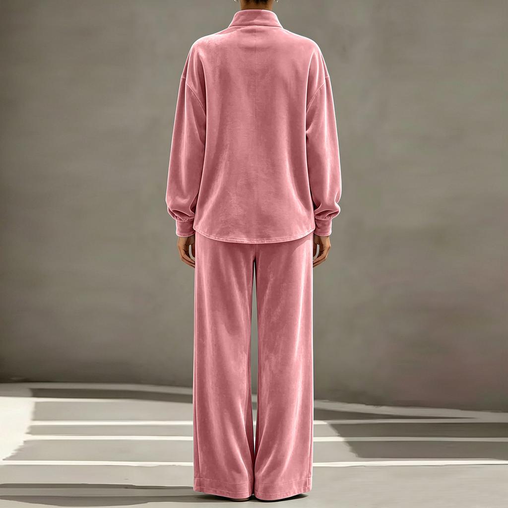 Women's Casual Velvet Long Sleeve Top and Pants Two Piece Set