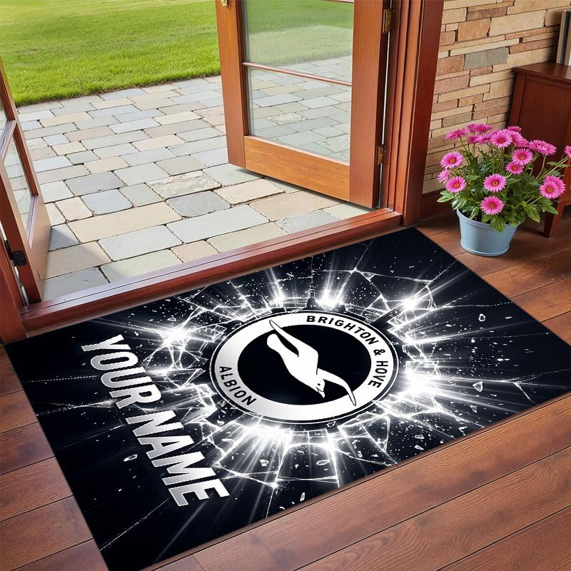 Crystal Velvet Rug Custom Name Text, Soft Non Slip Floor Mat Home DecorBrighton & Hove Albion Football