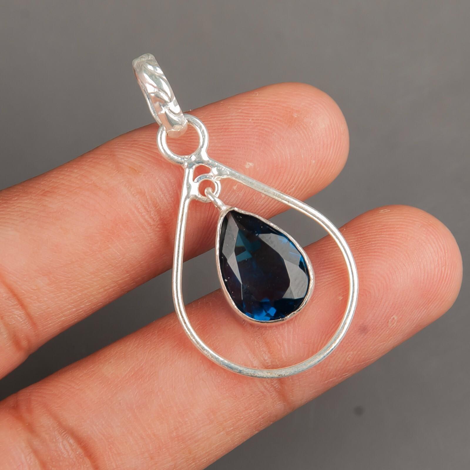 

London Blue Topaz Gemstone 925 Sterling Silver Jewelry Handcrafted Pendant 1.60 PP-3-9