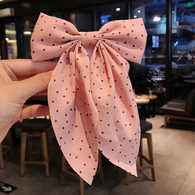 Korean Style Dots Floral Big Bow Hair Clips For Women Elegant Ponytail Hairpins Girl Hair Accessories Barrette Gift