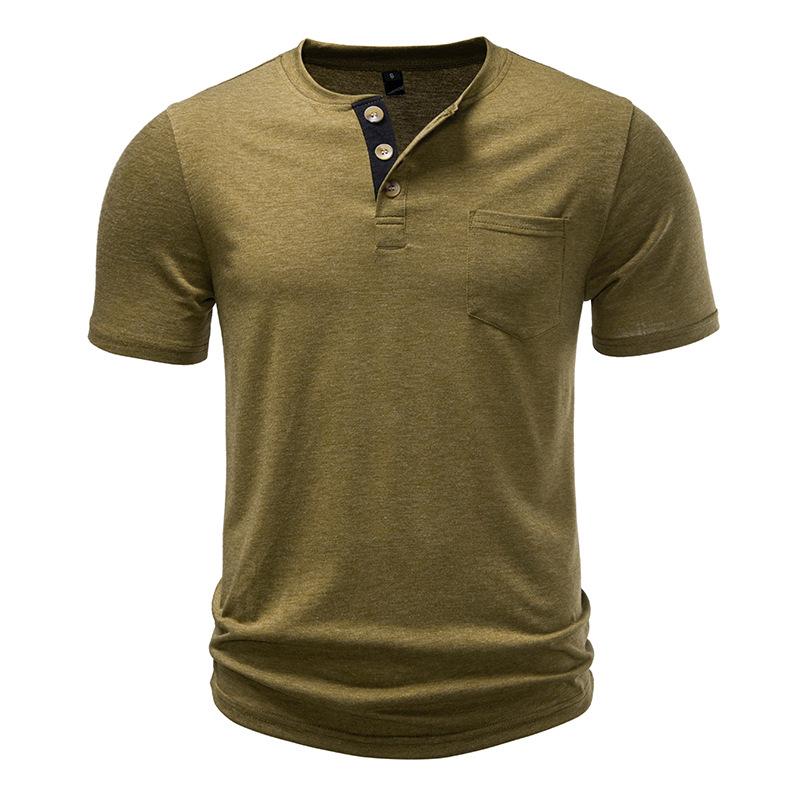Men's Heathered Slub Cotton Henley T-Shirt - 3-Button Contrast Placket Chest Pocket Crew Neck Casual Slim Fit Daily Tops In Multiple Solid Colors
