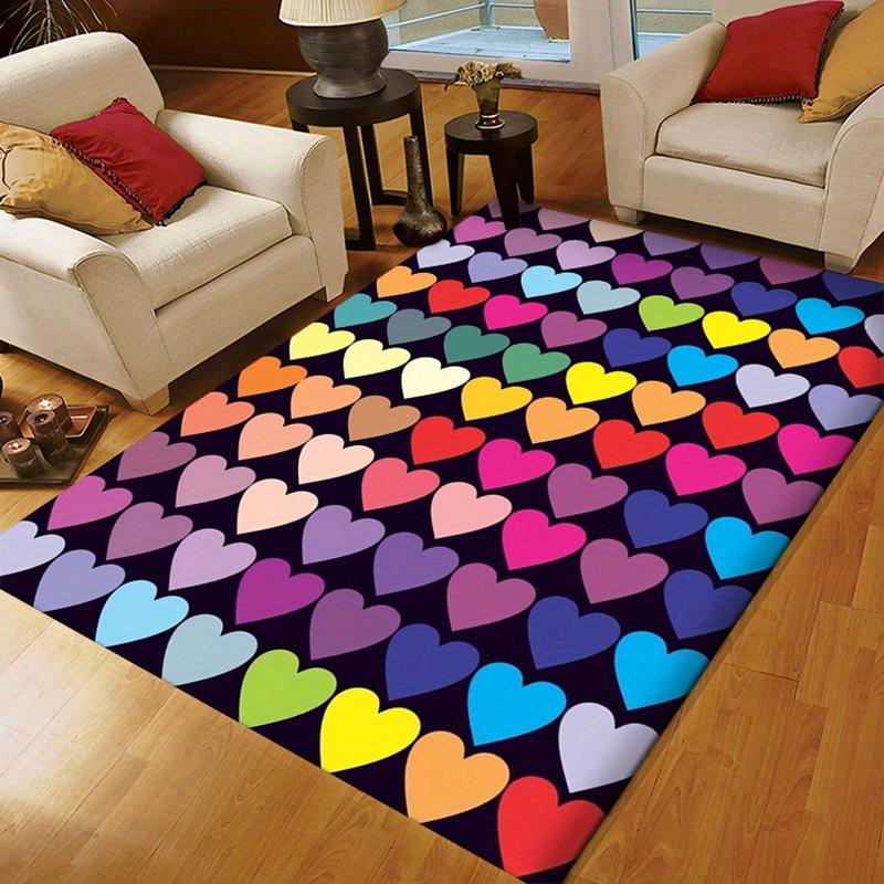 Crystal Velvet Love Heart Pattern Printed Carpet, Non-slip Polyester Area Rug for Living Room, Bedroom, Chair Mat, Home