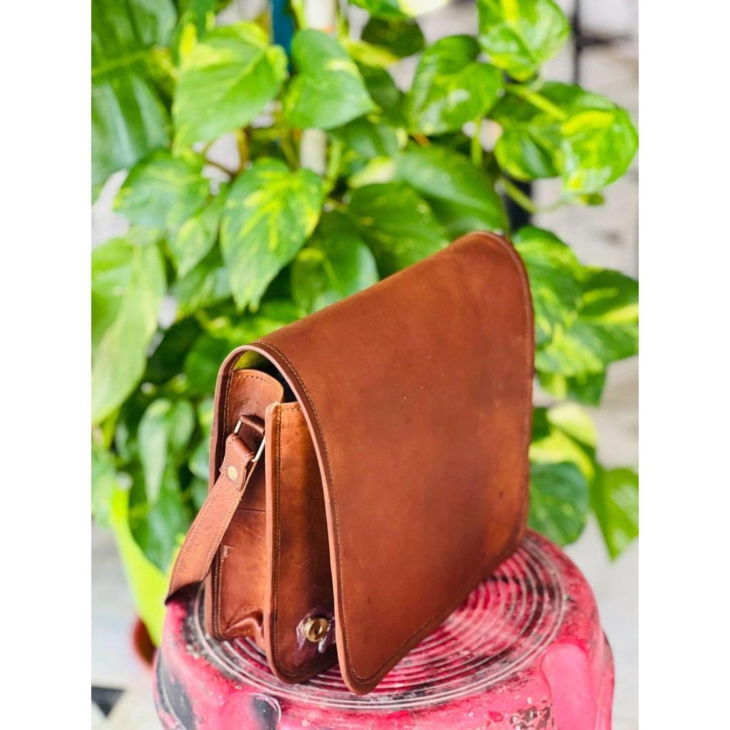 Handmade Vintage Goat Leather Laptop Messenger Bag Rare Men's Briefcase Satchel