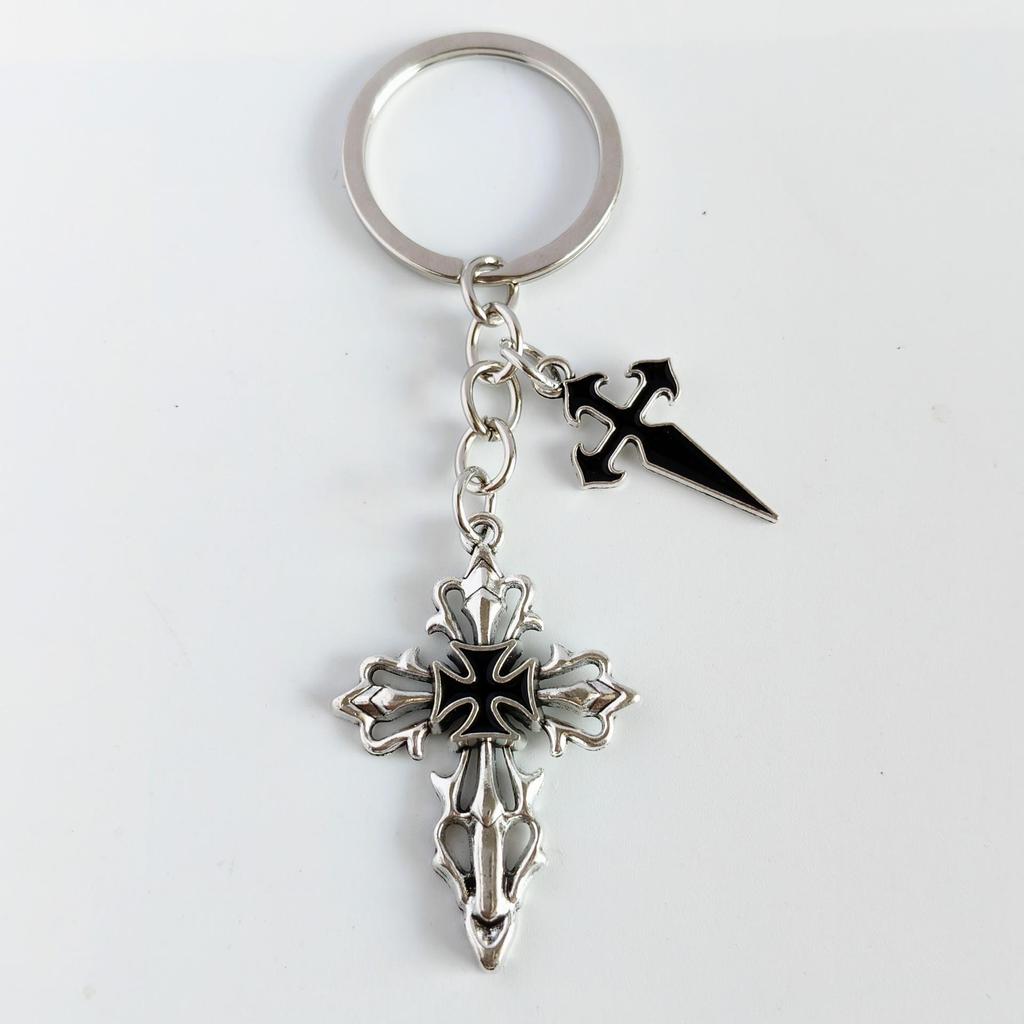 Dark Gothic Hollow Cross Keychain Charm