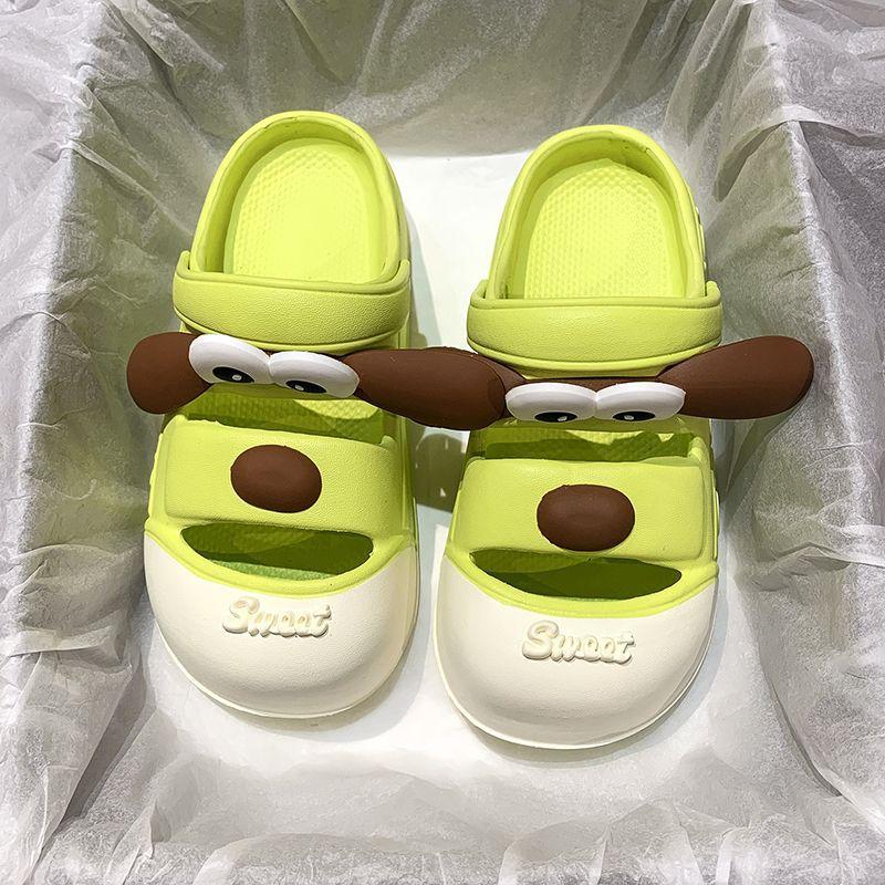 

Баотоу крутые тапочки женские летние мультяшные милые щенок толстая подошва нескользящие пляжные шлепки наступающие на дерьмо дырявые туфли 40/41