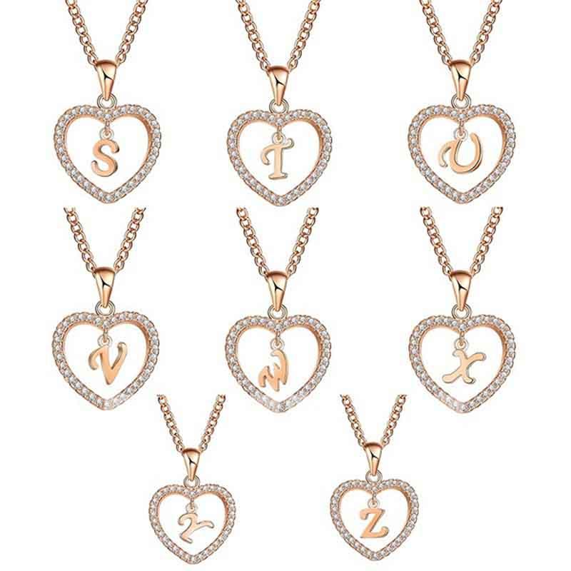 Heart Letters 26 Love Crystal Women Silver Plated Chain Jewelry Necklace