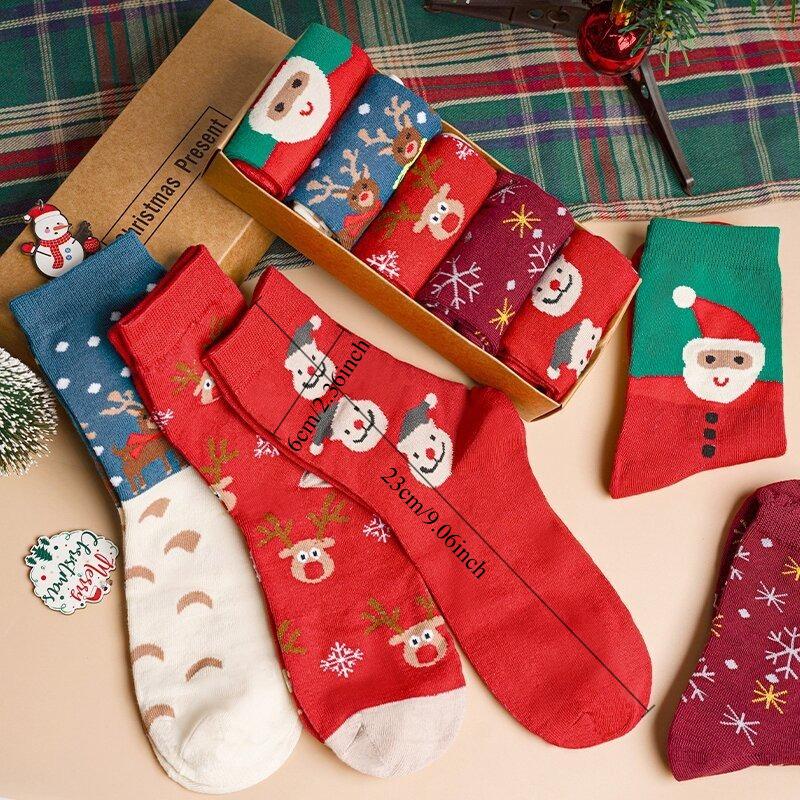 Christmas Pattern Socks 5 Pairs Set Festive Holiday Socks with Santa Design Warm Crew SocksCute Socks Stocking Stuffers Gifts