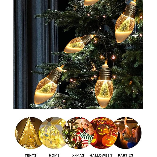 2Pcs Christmas Snow Globe String Lights Indoor Decorations 6.6 FT Battery Operated Powered String Lights for Christmas Tree Snow Scene in 20 Clear