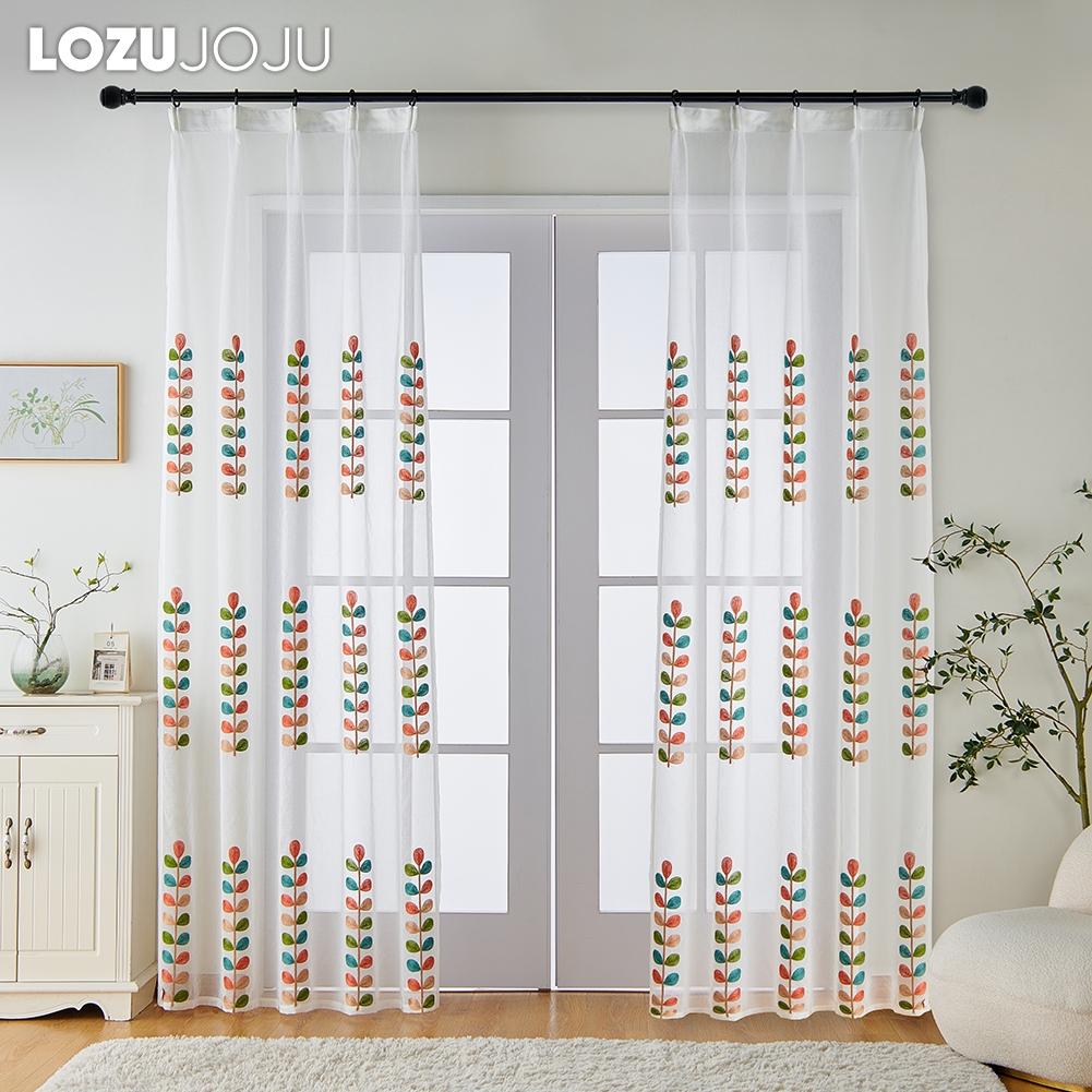 1PC LOZUJOJU White Tulle Modern Rural Style Embroidered Colorful Sheer Curtaint Window Drape for Living Room Bedroom Home Decor