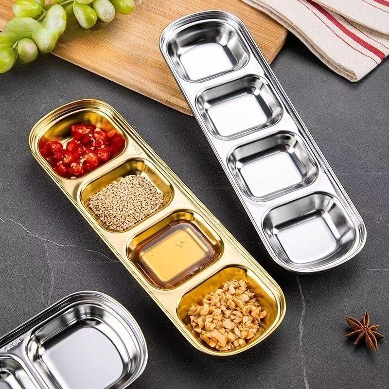 Stainless Steel 3-compartment Dip Tray Seasoning Sauce Seasoning Tray BBQ Restaurant Cutlery Tableware Gravy Boats