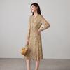 Black fungus edge leading long sleeved floral dress 2026 spring fashion versatile waist cinching slimming mid length skirt