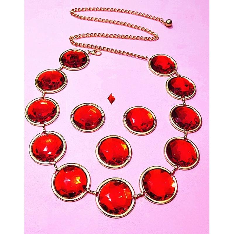 Halloween Cosplay Waist Belt Stone Chain Adjustable Tight Jeans Dress Belt Chain with Round Red Gems Party Costume