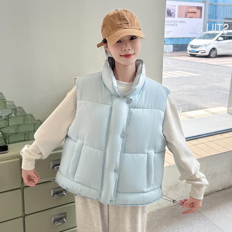 Down Cotton Clothes Vest Women's Autumn and Winter New Loose Cotton Vest Solid Color Cotton Clothes Vest Jacket