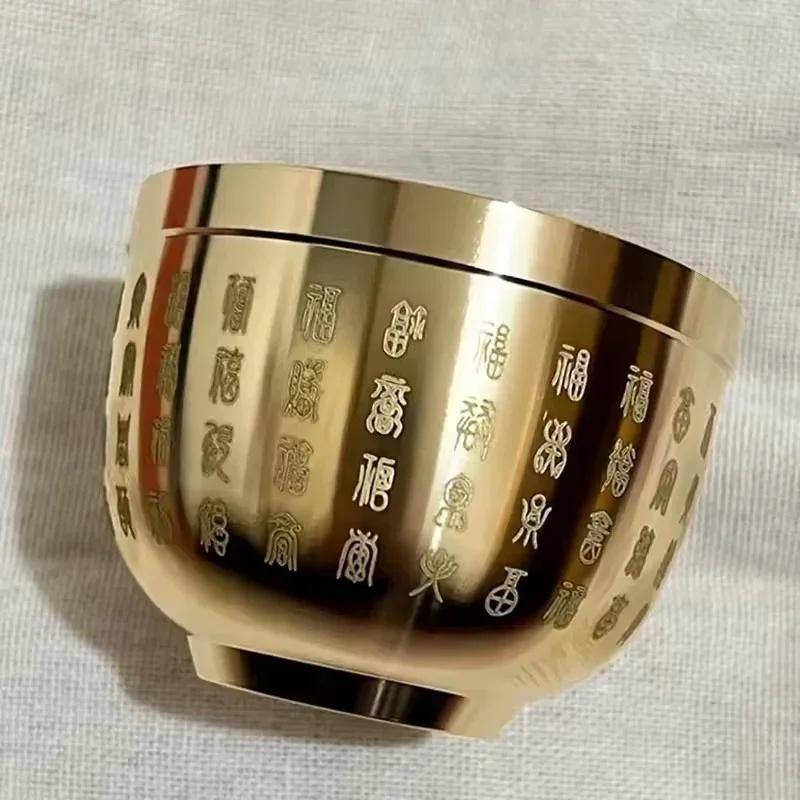 Brass Hundred Blessings Bowl Feng Shui Mini Tabletop Decoration for Home Office Exquisite Wealth & Good Luck Gift
