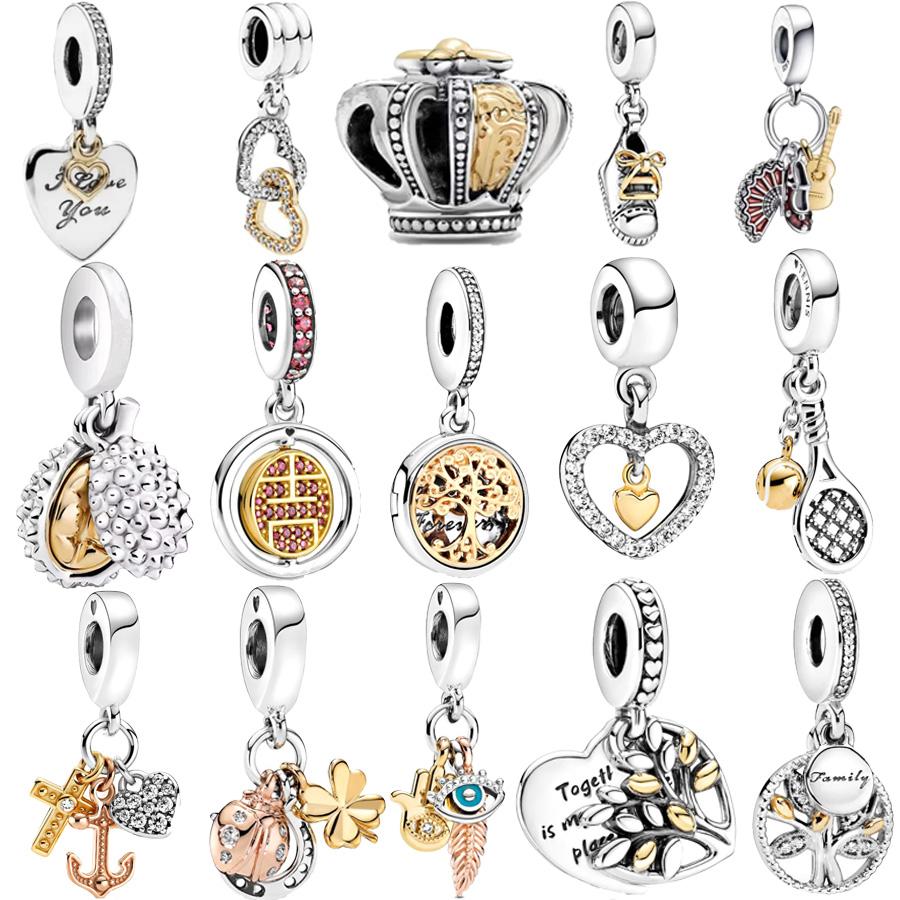 NEW Durian Crown Clover Family Tree & Roots Dangle Bead Charm Fit Original 925 Sterling Copper Women Bracelet DIY Zircon Gift