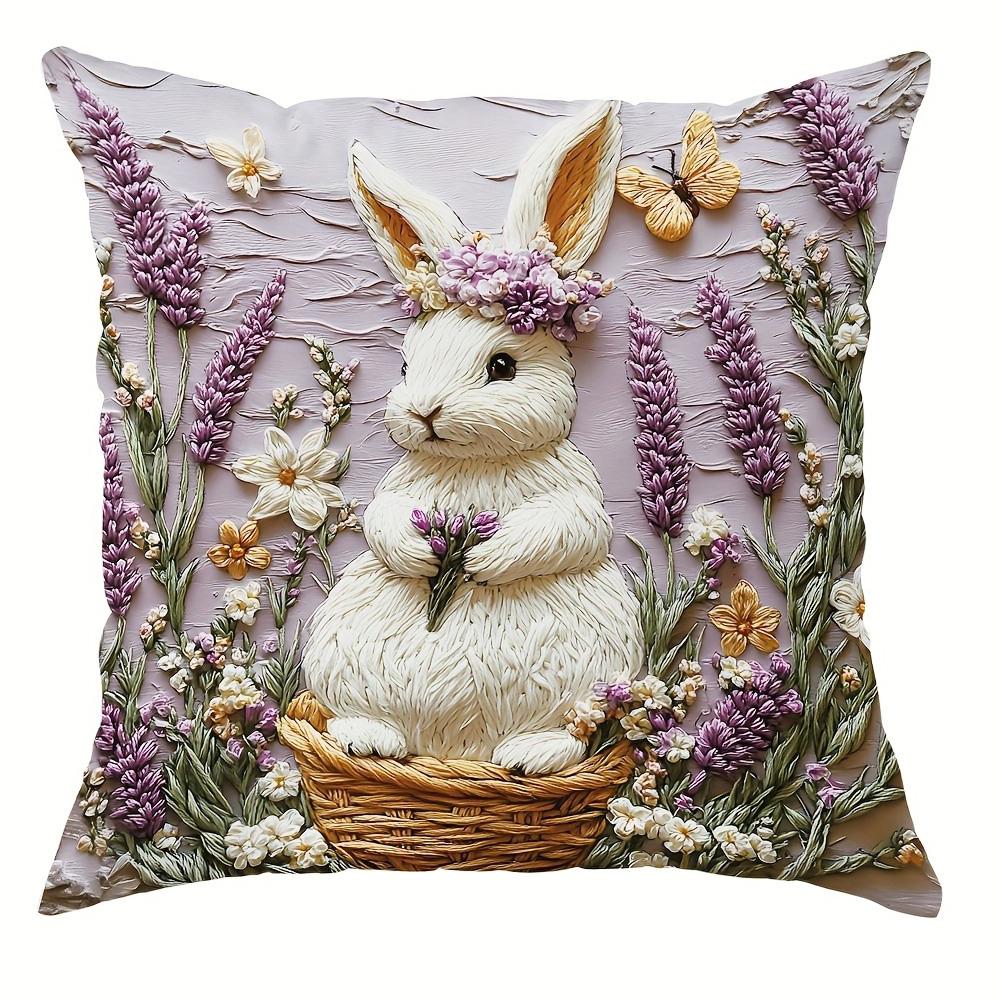 

Очаровательная наволочка с животным и цветочным узором в лавандовых тонах, наволочка для диванной подушки в гостиную, украшение для спальни 16x16Inch