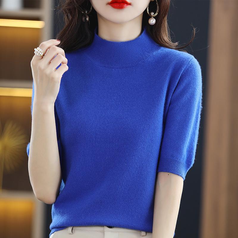 

Женский вязаный свитер с рукавом средней длины - Полувысокий воротник, Универсальный облегающий топ Extra Extra Large