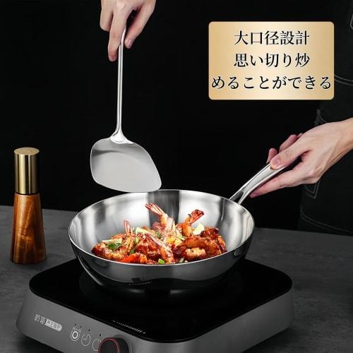LEXCOOK Stainless Steel Frying Pan, Non-Stick, Deep, Conical, Stir-Frying Pan, Wok, Deep, Commercial Grade, Five-Layer Construction, Dishwasher Safe,