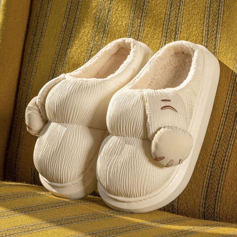 Cute cartoon cat claw cotton slippers winter new candy color velvet warm soft thick bottom heightening cotton slippers