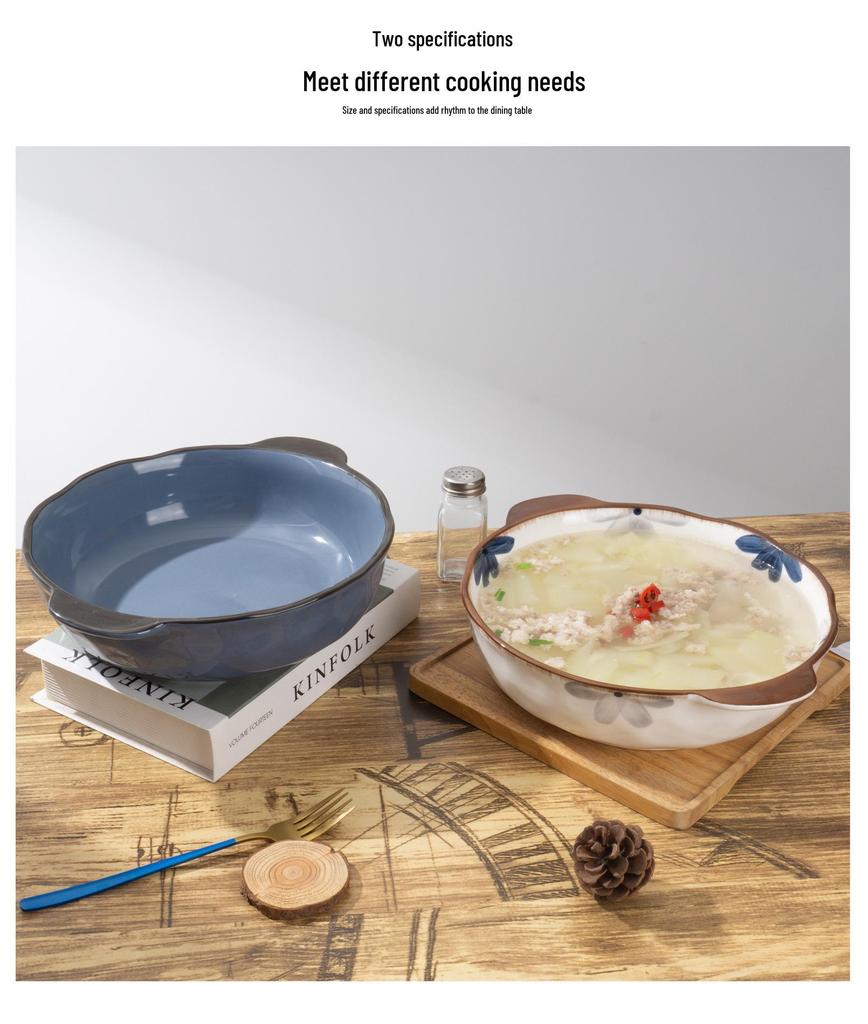 14-Zoll Keramikschüssel mit Doppelohren für Sauerkrautfisch & Suppe, Mao Xue Wang Stil