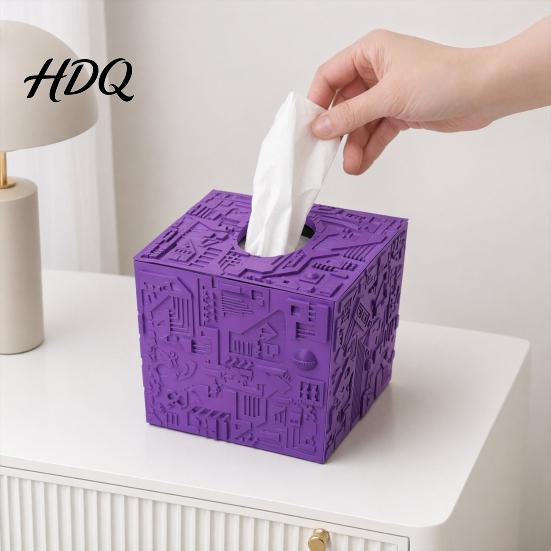 Matte Gray Tissue Holder Sci-fi Theme Box with Smooth Paper Extraction Large Capacity Cubic Design Towel Extraction Organizer Hard Shell