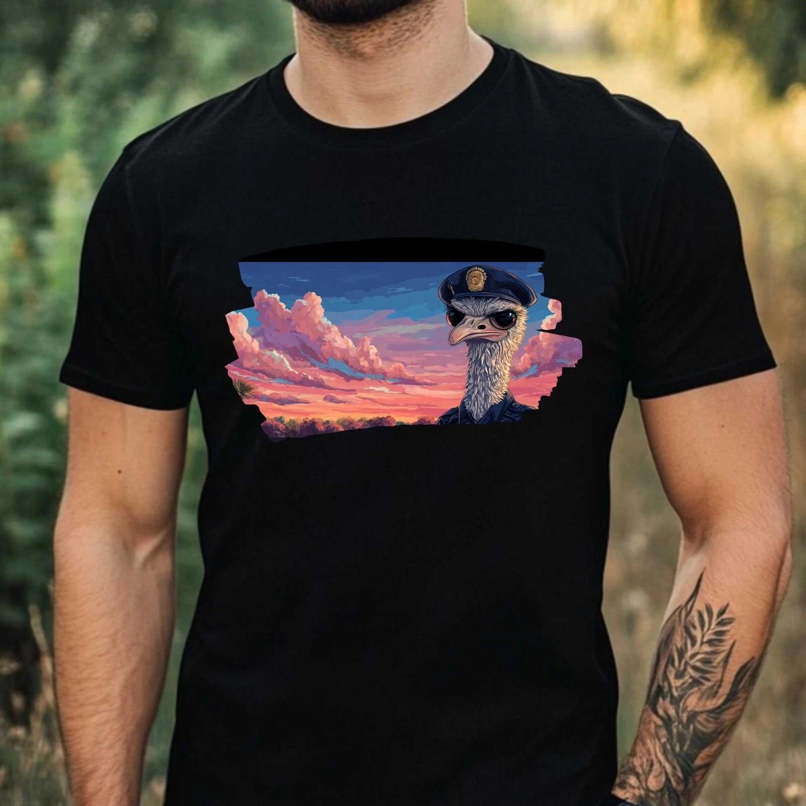 T-Shirt Herren Strauß als Polizist Motiv Baumwolle Größe XS bis 5XL XXL