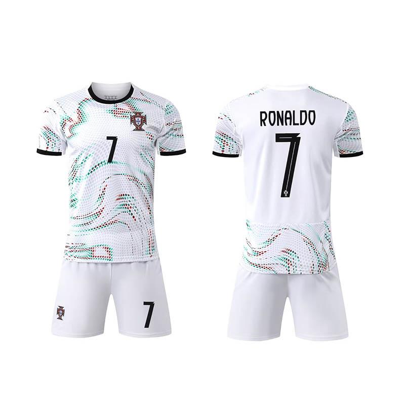 Portugal Uit Wit Nee. 7 Ronaldo Voetbalshirt, Maten 14-3XL voor Kinderen & Volwassenen
