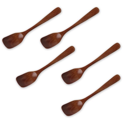 J-kitchens Wooden Lacquered Dessert Spoons, Set of 5, 13.5x2.7cm