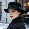 New warped edge wool top hat British retro autumn and winter jazz hat European and American women's short brim fashion versatile hat