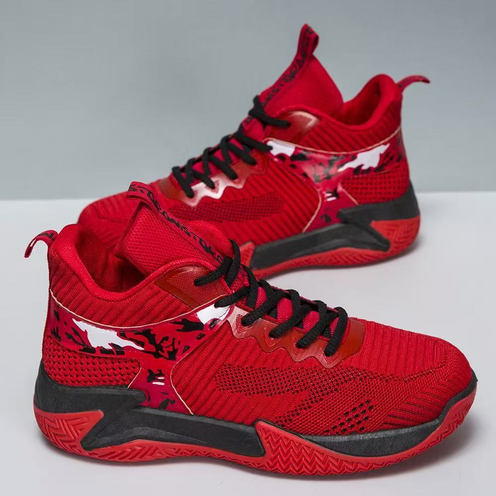 Men S Breathable Knit Lace Up Thick Sole Basketball Shoes Large Size
