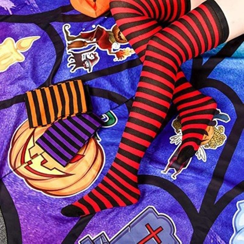 Damskie Halloweenowe Długie Skarpety do Ud Karnawałowe Kolorowe Pasiaste Za Kolano Długie Pończochy Akcesoria do Kostiumu Cosplay