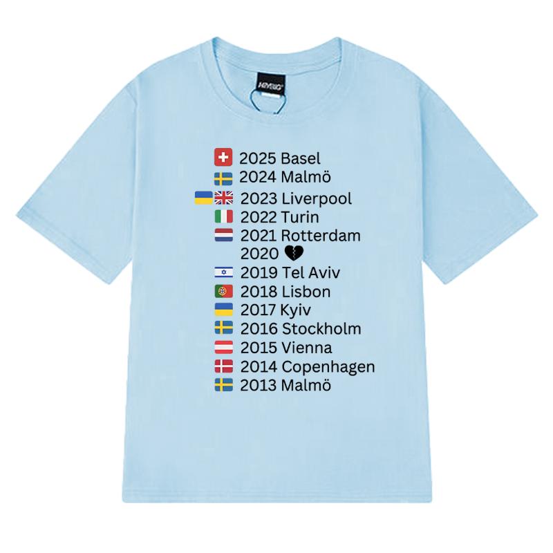 Eurovision 2025 Host Cities Music T shirt Men Women Trend Y2k Oversized short sleeve T-shirts Unisex 100% Cotton clothing Tops