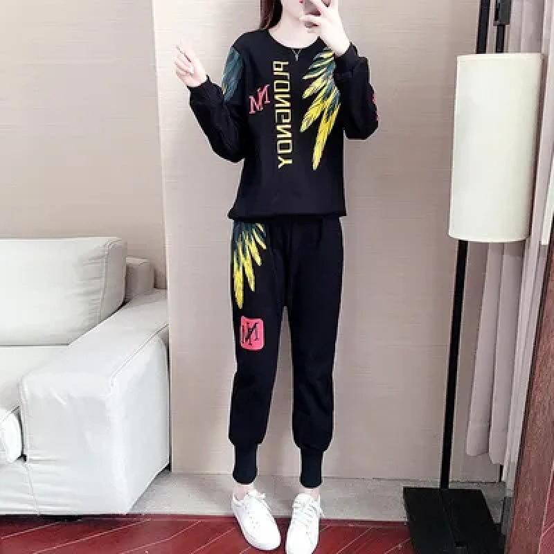 Sportswear Set for Women, Trendy Hip-hop Style, Korean Version, Hong Kong Flavor, Casual Sportswear Two-piece Set