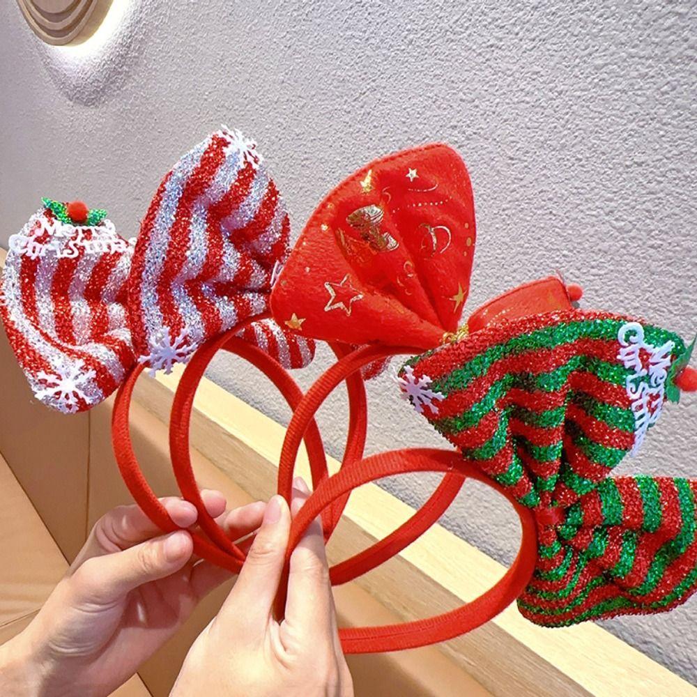 Plush Bowknot Hair Hoop Non-slip Christmas Headband Sweet Christmas Hairband  Kids
