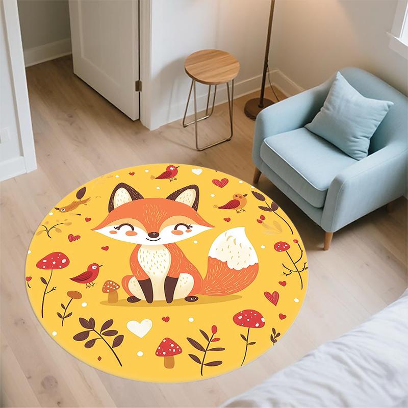 Fox pattern round rug,Carpet Rug for Living Room Bedroom Sofa Playroom Decor,Non-slip Floor Mat,Holiday Gifts and Birthday Gifts
