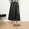 2025 Women's High-Waist Lambskin Leather Midi Skirt - Autumn/Winter Slimming A-Line Fashion