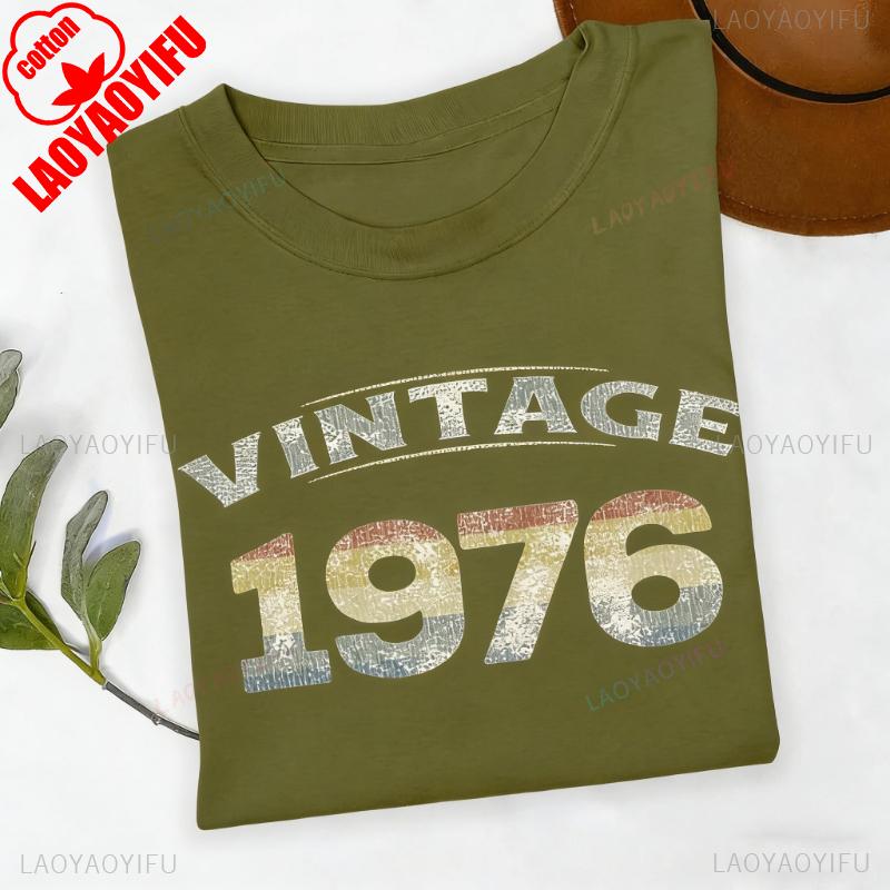 50th Birthday Retro1976 TShirt Gift for Women and Men Vintage Printed Tshirt Tops High Quality Cotton Regular Short Sleeve