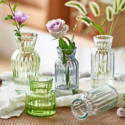 Transparente Glasvase Mini Europa Stil Geprägte Hydrokulturpflanzenvase Wohndekoration Desktop-Ornamente Blumenvase Hochzeit
