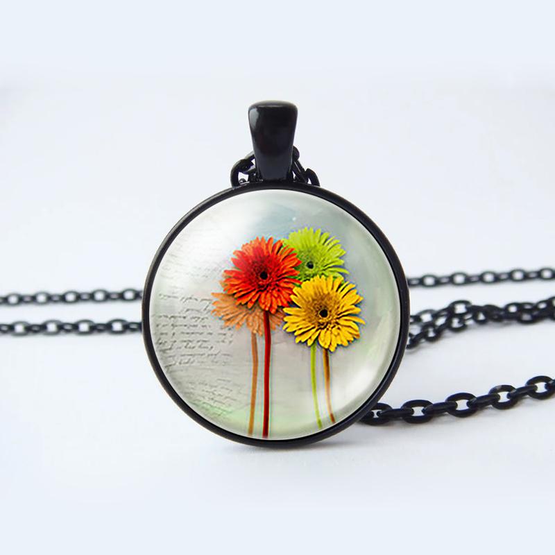 Collana con ciondolo cabochon in vetro a forma di fiore, gioielli con loto, pesca, rosa, girasole, tulipano