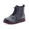 New Natural Leather Ankle Boots Women Lace Up Winter Shoes Round Toe Flat Booties Woman Warm Short Plush Boot Lady Luxury Shoes