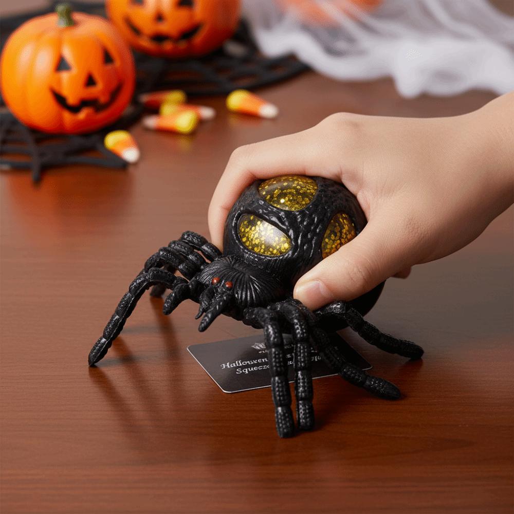 Novelty Black Spider Spoof Squeeze Toy Gold Glitter Filled Halloween Spider Squishy  Holiday Party